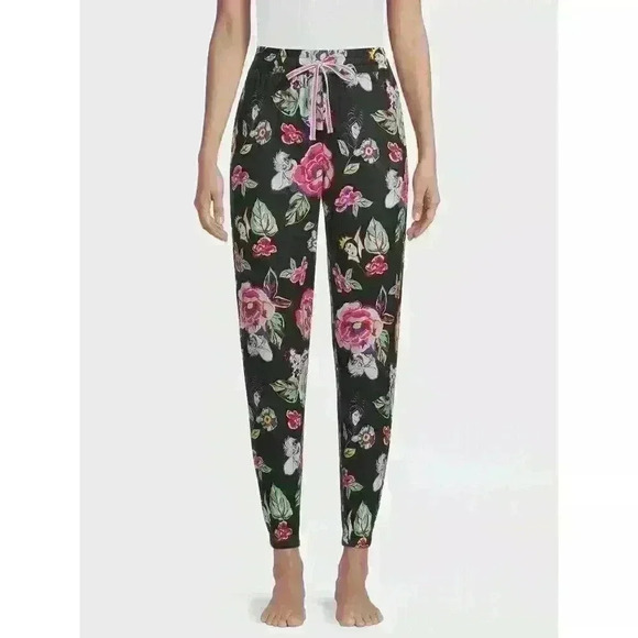 Disney Villains Womens Sleep Jogger with Pockets Super Soft & Comfy Black Floral - Picture 3 of 10